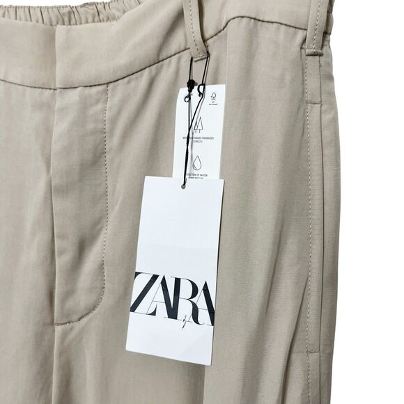 Zara NWT High Rise Wide Leg Trousers Women’s Size Medium Neutral Relaxed Fit - Picture 10 of 14